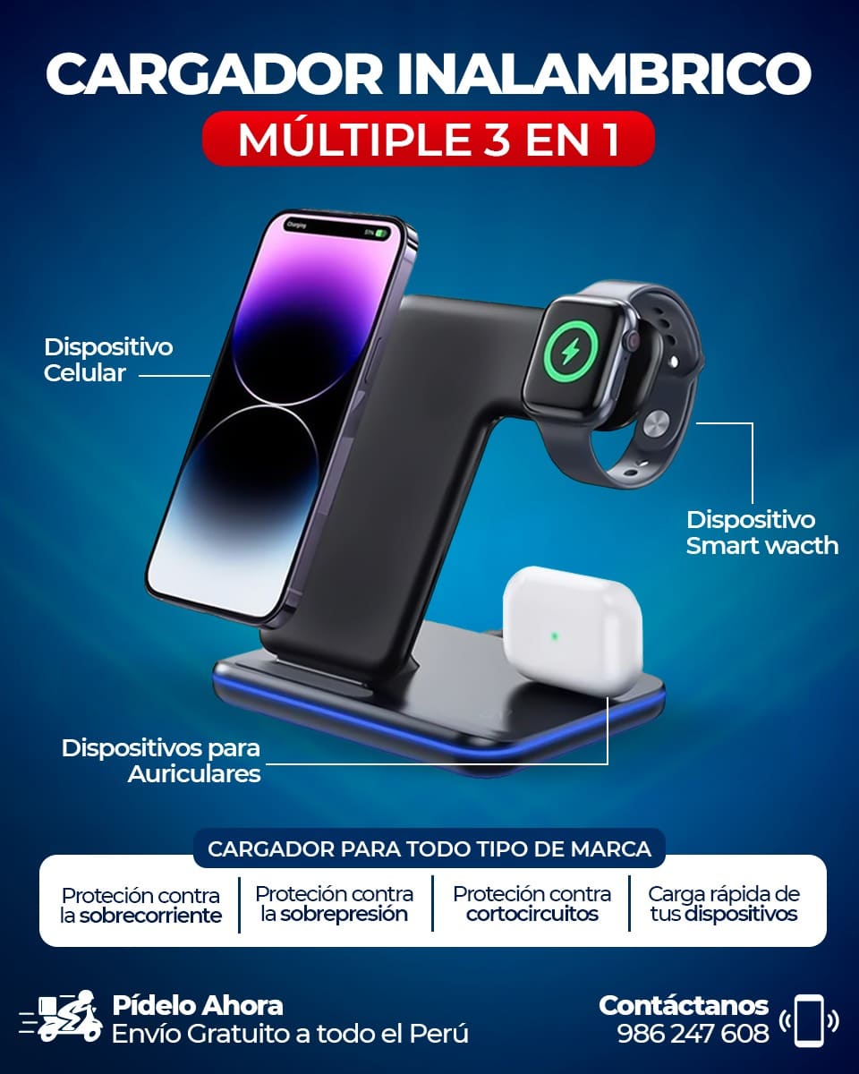 Cargador Inalámbrico 3 en 1 Pro