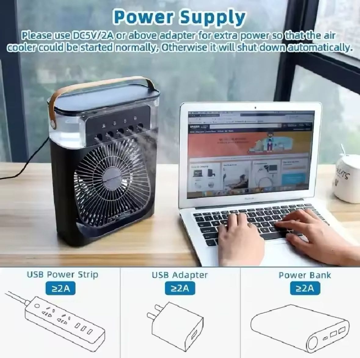 Ventilador 3 en 1, con Aire Acondicionado y Humidificador
