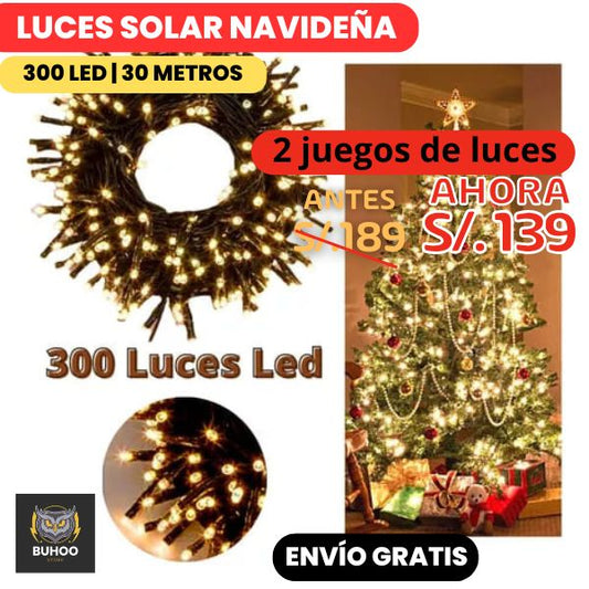 Guirnalda de Luces Solares Navideñas – 300 Luces y 30 Metros